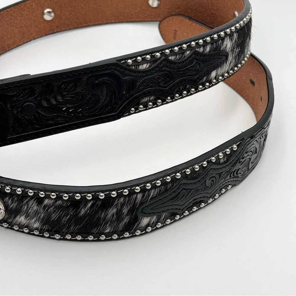 DDD 3D Black‎ Leather Belt Studded Rhinetsone Cross Western Size 40